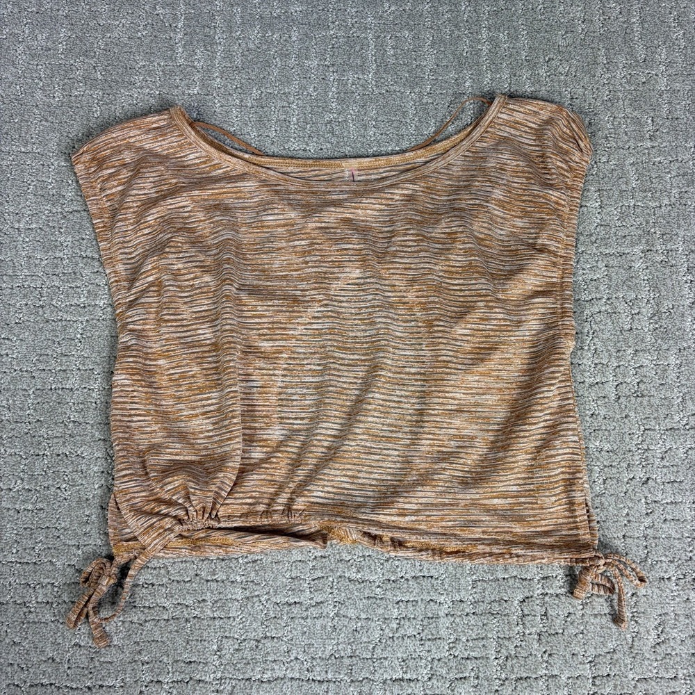 Free People FP Movement Open Back SS Top Cinch Tie Side Waist Striped XSmall XS